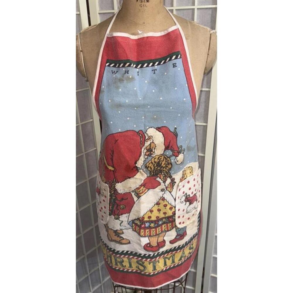 Vintage White Christmas Holiday Kitchen Apron Santa by Unitex International‎ Inc